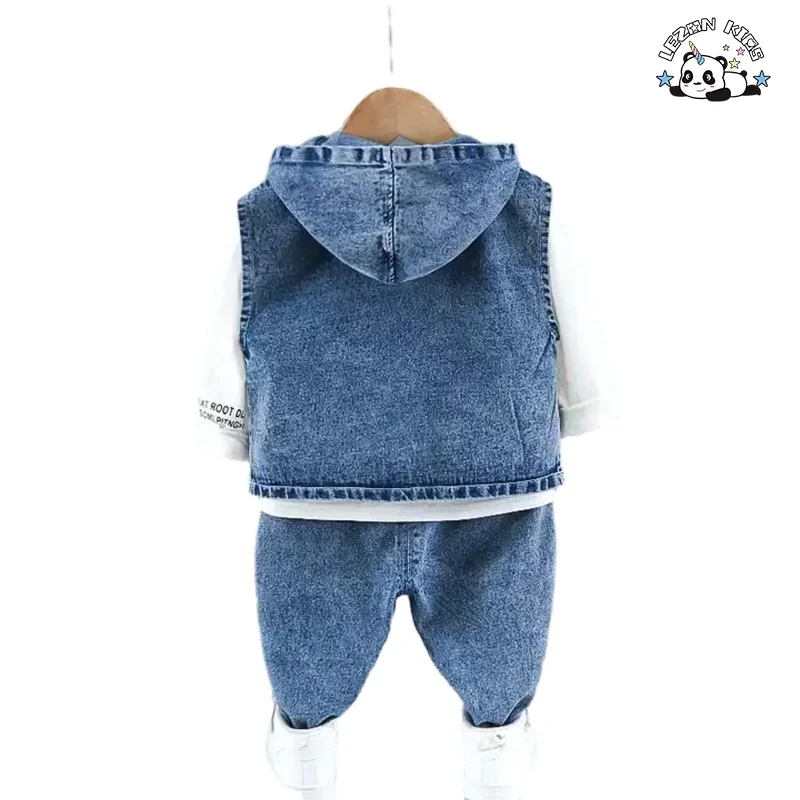 LEZONKIDS - Spring Children's Clothes Unisex Wholesale Autumn  Denim Vest Jeans Three-piece Baby Set